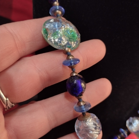 VINTAGE Balbi Murano Blown Glass Lapis Lazuli Beaded Necklace Set - Picture 4 of 8